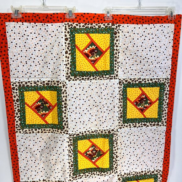 Homemade Handcrafted Baby Lap Blanket Quilt Fall Wall Hang Turkeys 39 1/2" x 30" - Picture 2 of 16